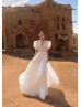 Short Sleeves Ivory Lace Chiffon Boho Beach Wedding Dress